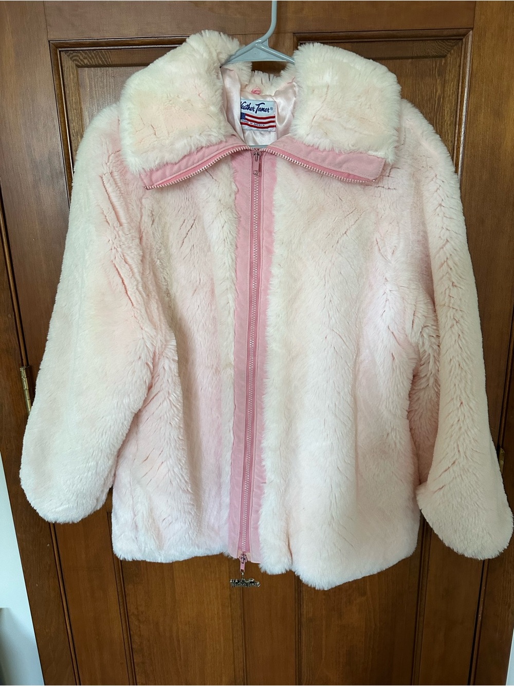Vintage Light Pink Faux Fur Zip Jacket